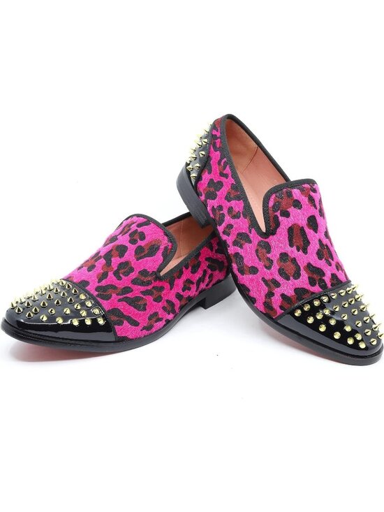 Metrocharm Men\'s Fuchsia Pink Leopard Print Loafers Smoking Slip On Formal Shoes main image 5